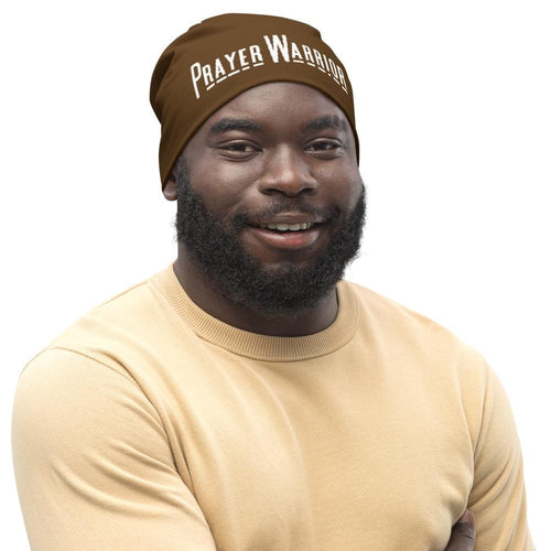 Beanie Hat - Brown Slouchy Beanie Prayer Warrior Print Men/women-0