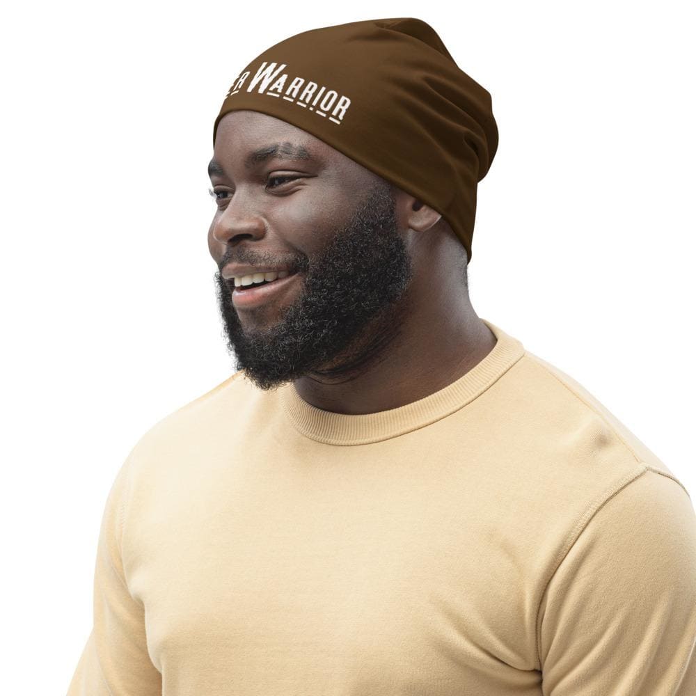Beanie Hat - Brown Slouchy Beanie Prayer Warrior Print Men/women-3